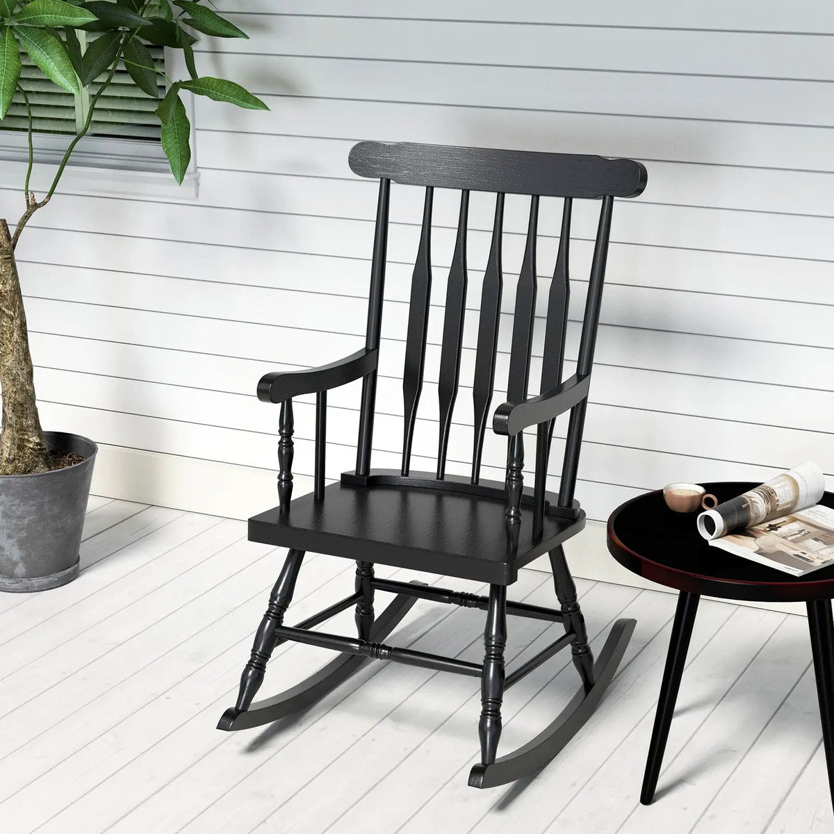 Rocking Chair with Solid Wooden Frame for Garden and Patio by DirectDeals