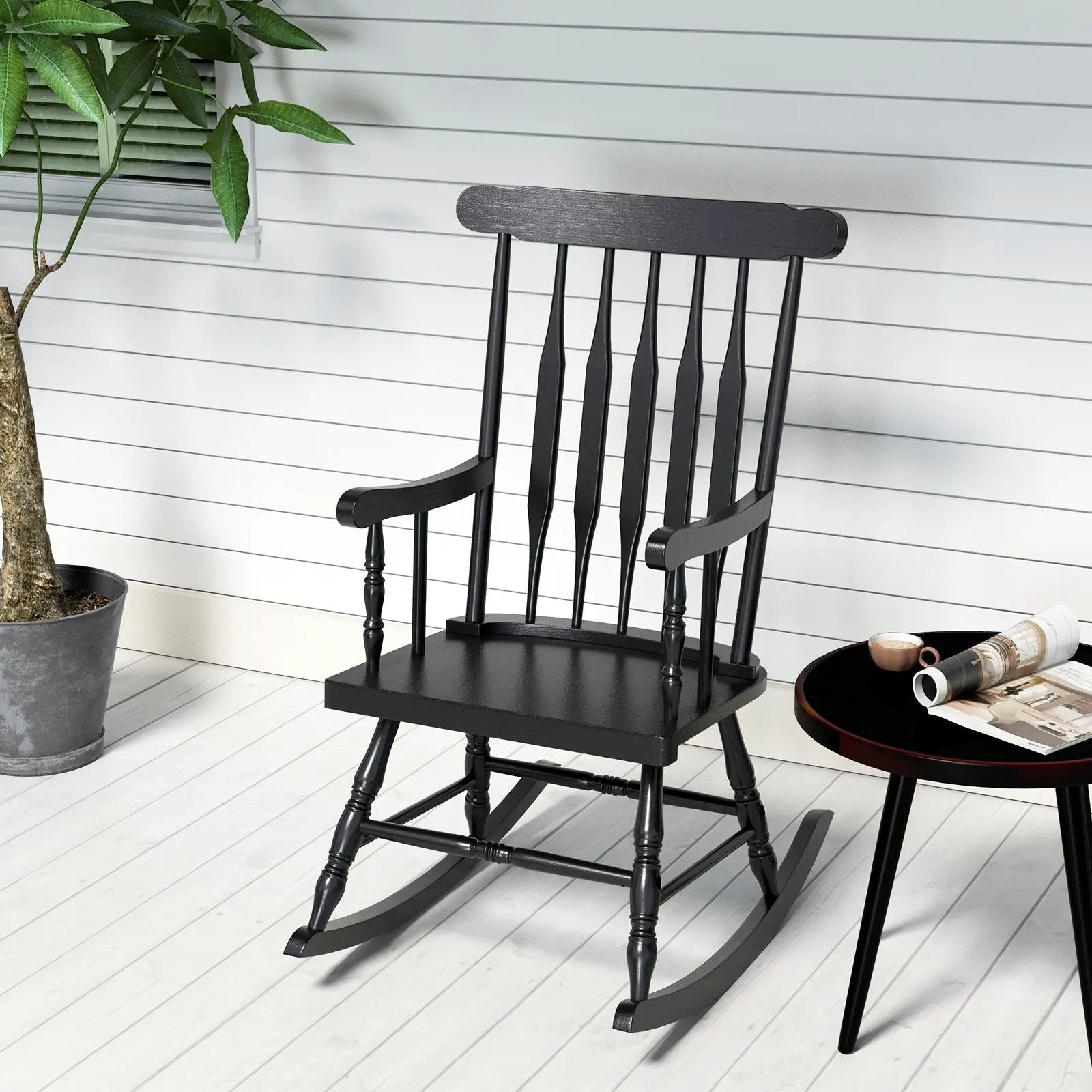 Rocking Chair with Solid Wooden Frame for Garden and Patio by DirectDeals