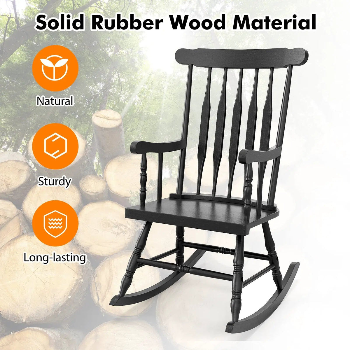 Rocking Chair with Solid Wooden Frame for Garden and Patio by DirectDeals