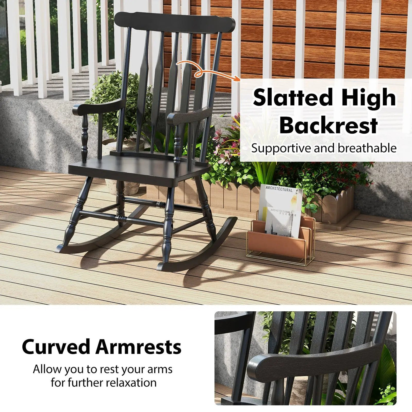 Rocking Chair with Solid Wooden Frame for Garden and Patio by DirectDeals