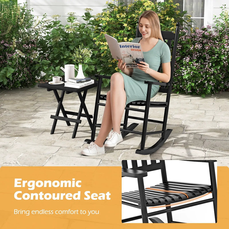 High-Back Acacia Wood Outdoor Rocking Chair with Solid Rocking Base by DirectDeals