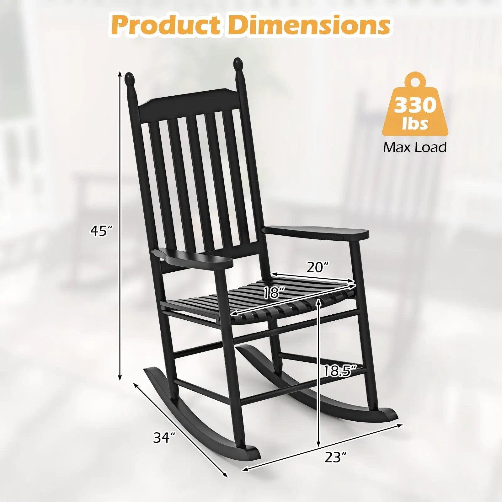 High-Back Acacia Wood Outdoor Rocking Chair with Solid Rocking Base by DirectDeals