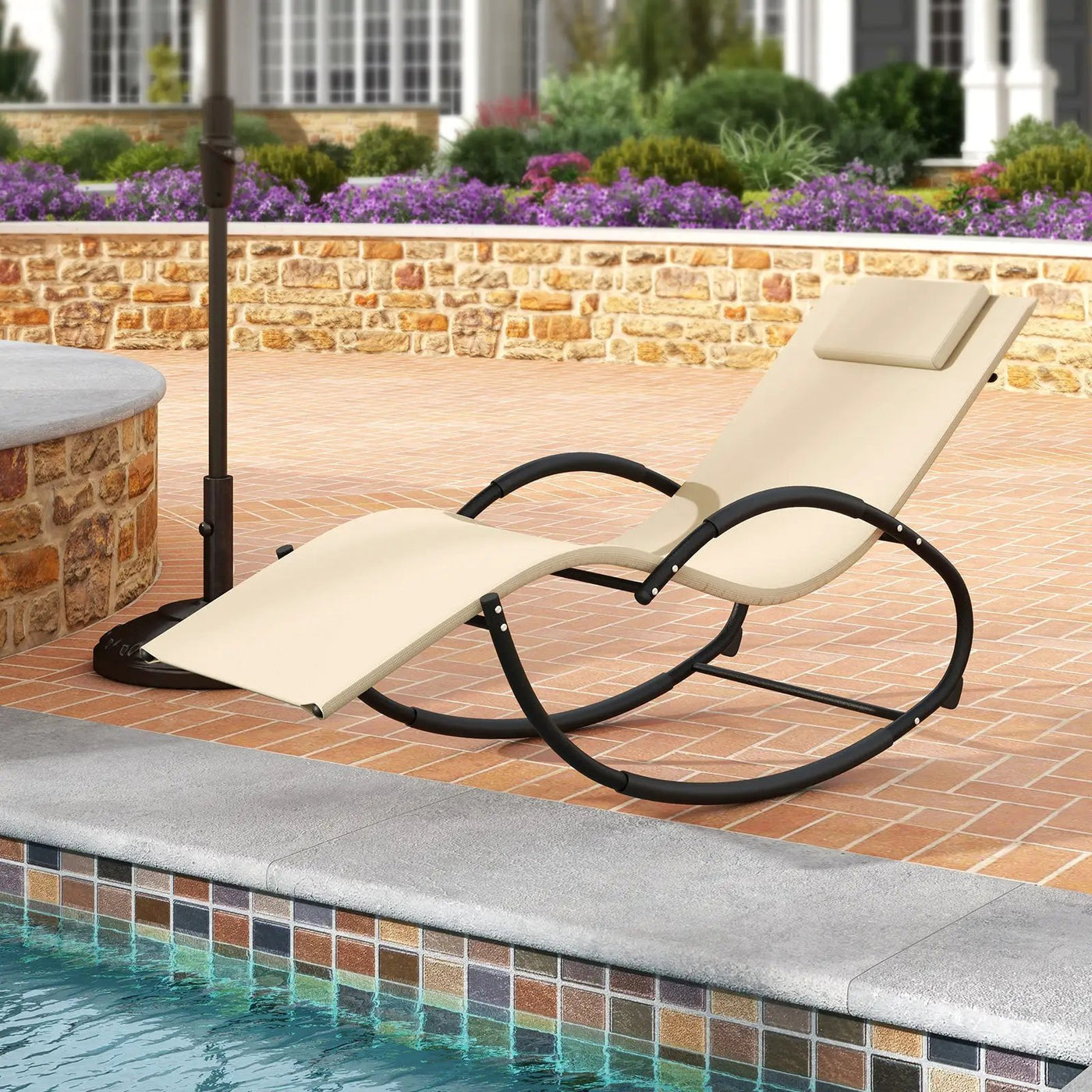 Outdoor Rocking Lounge Chair with Removable Headrest by DirectDeals