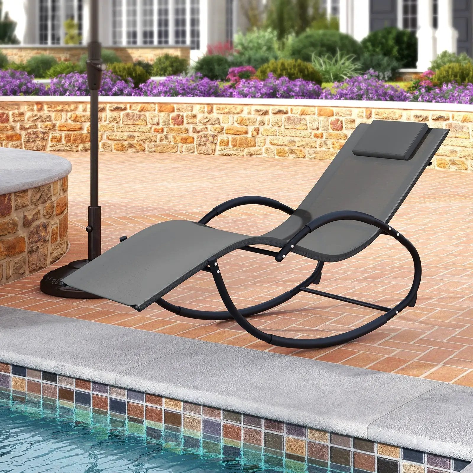 Outdoor Rocking Lounge Chair with Removable Headrest by DirectDeals