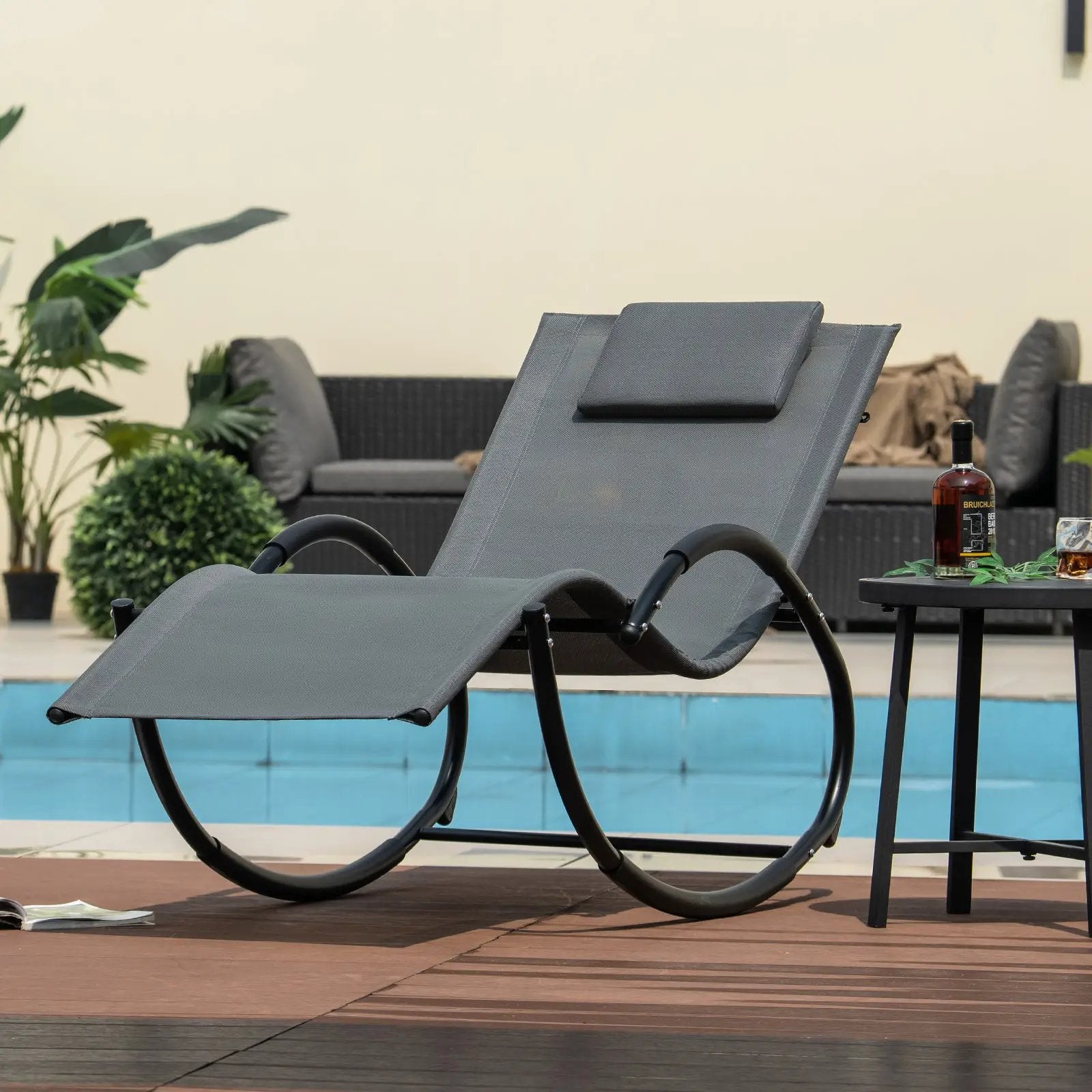 Outdoor Rocking Lounge Chair with Removable Headrest by DirectDeals