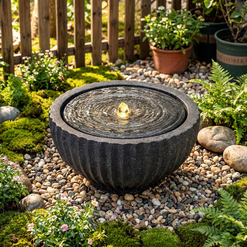 Outdoor Round Sphere Water Fountain with LED Lights and Pump by DirectDeals