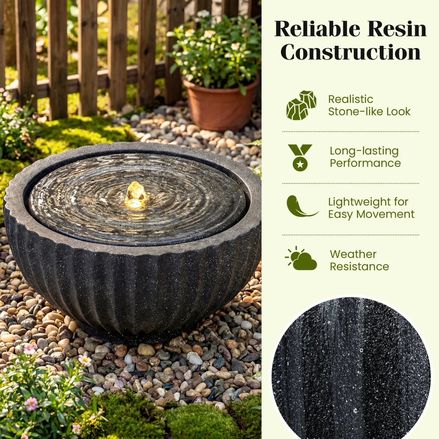 Outdoor Round Sphere Water Fountain with LED Lights and Pump by DirectDeals