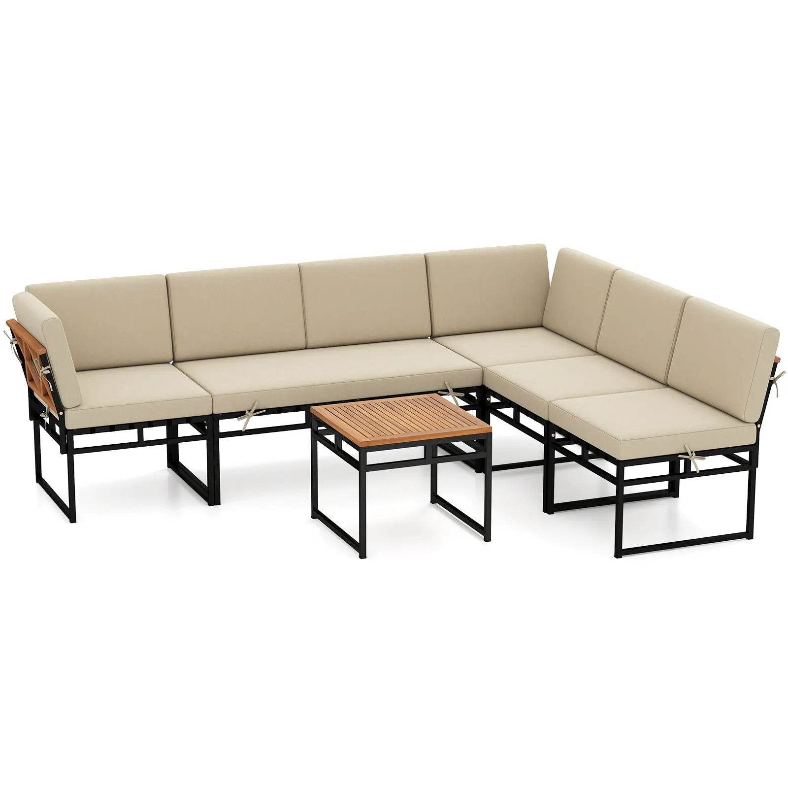 6 Piece Outdoor Sectional Sofa Set Metal Conversation Set with Cushions-Beige by DirectDeals