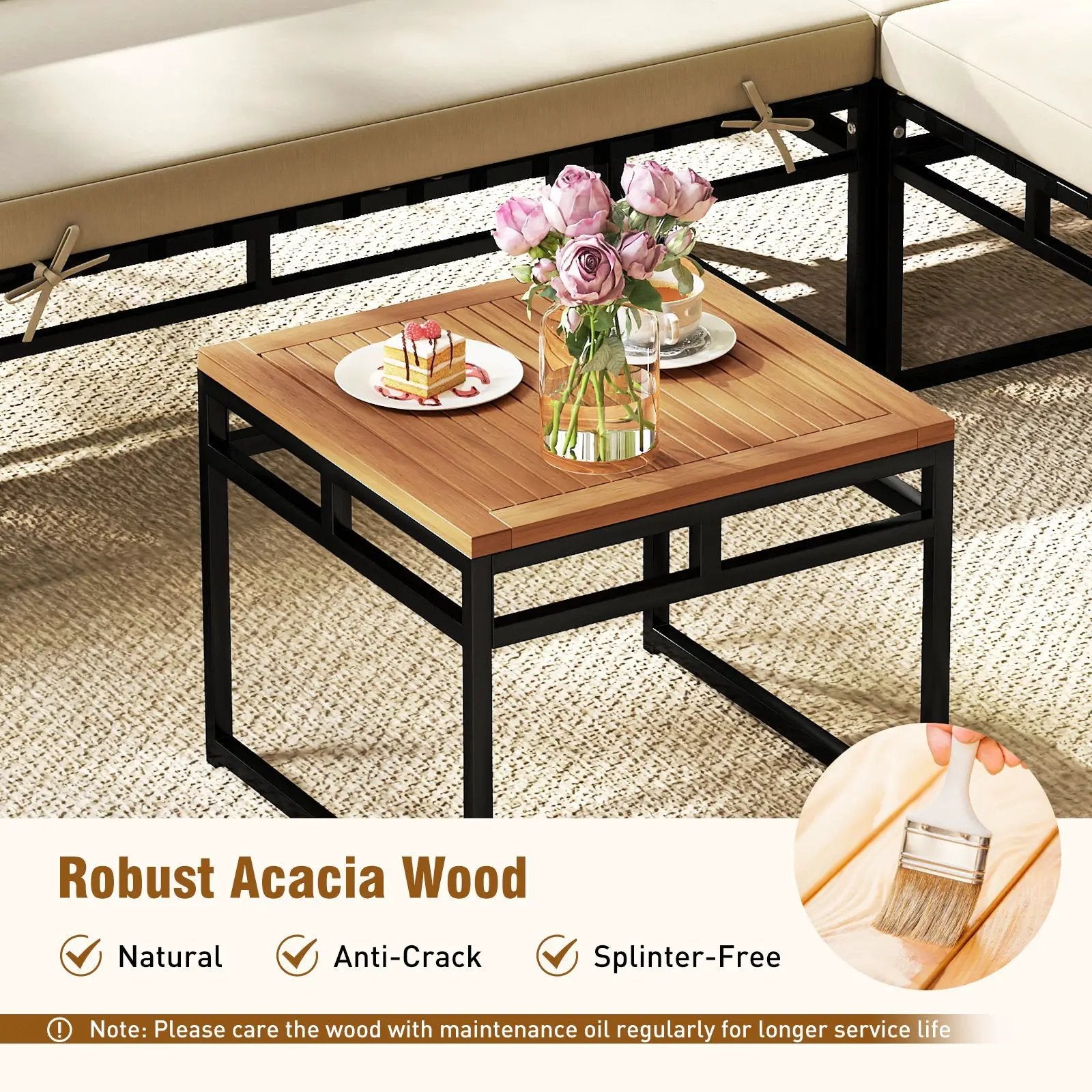 6 Piece Outdoor Sectional Sofa Set Metal Conversation Set with Cushions-Beige by DirectDeals