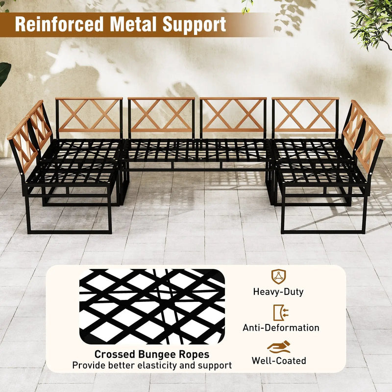 6 Piece Outdoor Sectional Sofa Set Metal Conversation Set with Cushions-Beige by DirectDeals