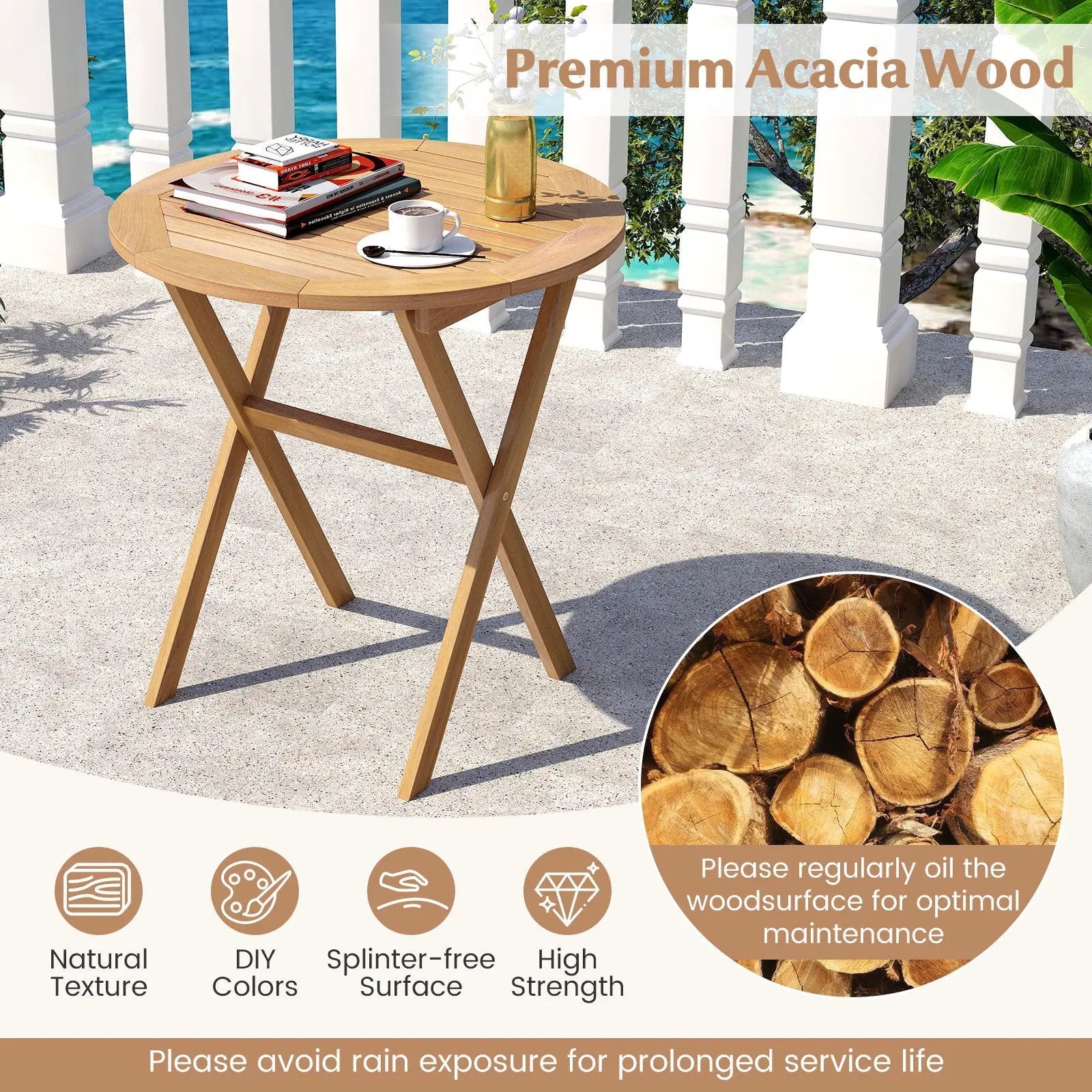 Outdoor Side Table with Slatted Tabletop and X-Shaped Structure by DirectDeals
