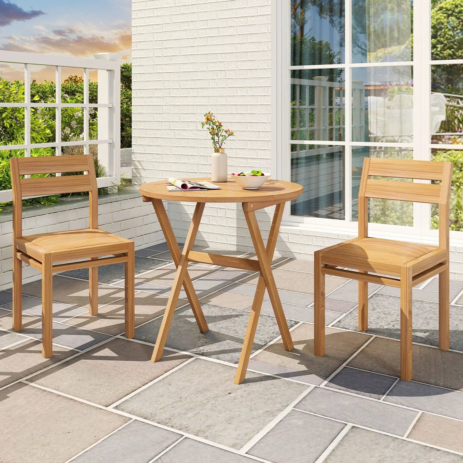 Outdoor Side Table with Slatted Tabletop and X-Shaped Structure by DirectDeals