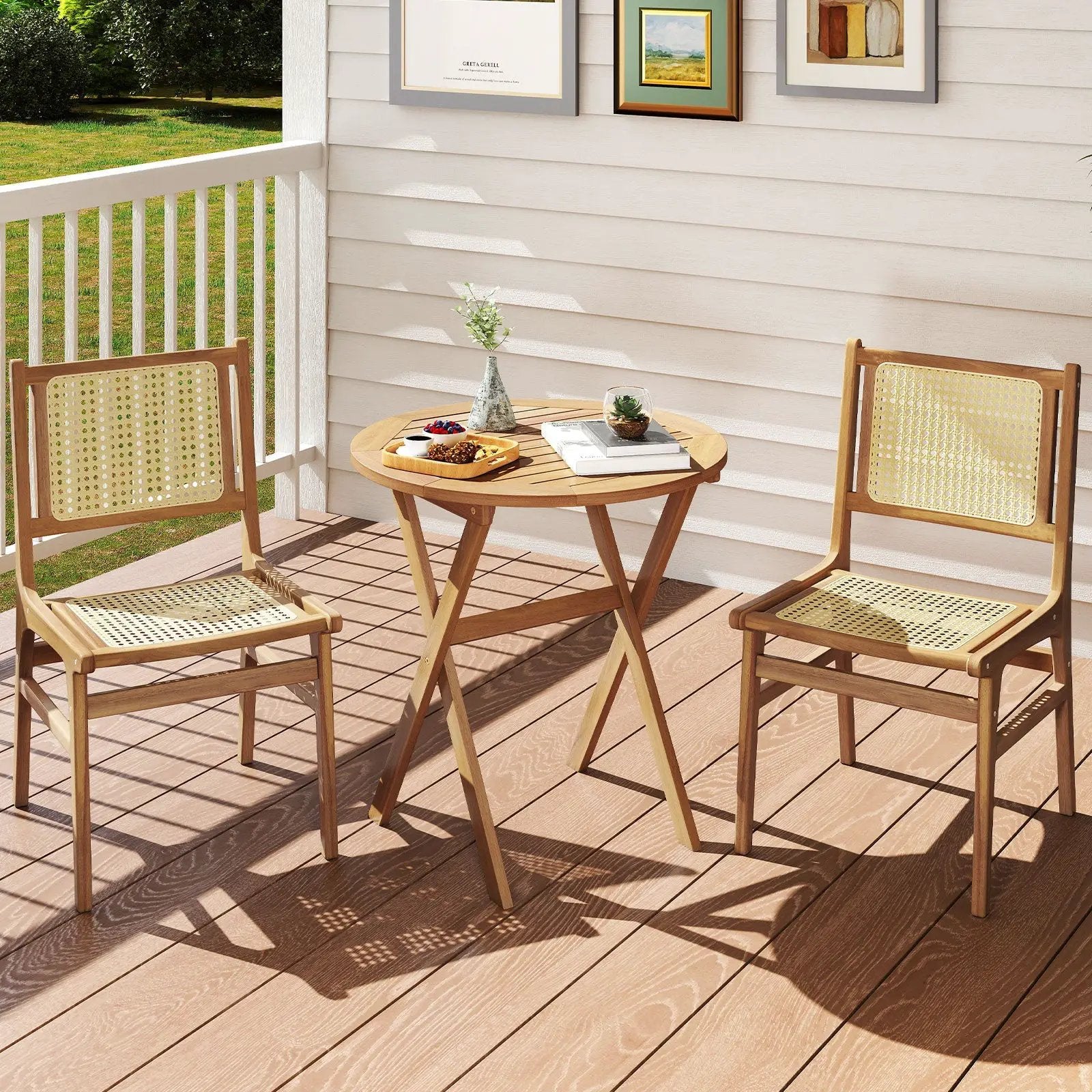 Outdoor Side Table with Slatted Tabletop and X-Shaped Structure by DirectDeals