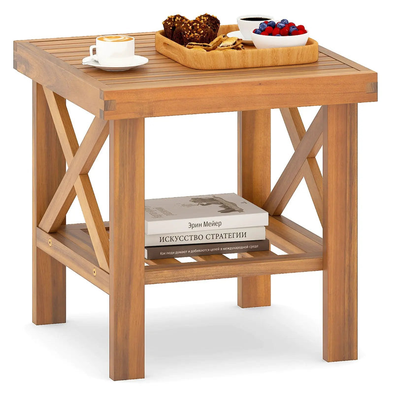 Outdoor Side Table with Storage Shelf for Small Space by DirectDeals