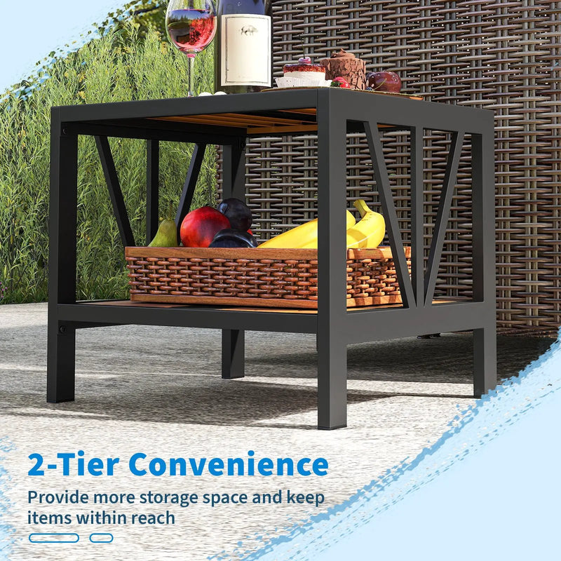 Outdoor Side Table with Umbrella Hole and Storage Shelf for Porch by DirectDeals