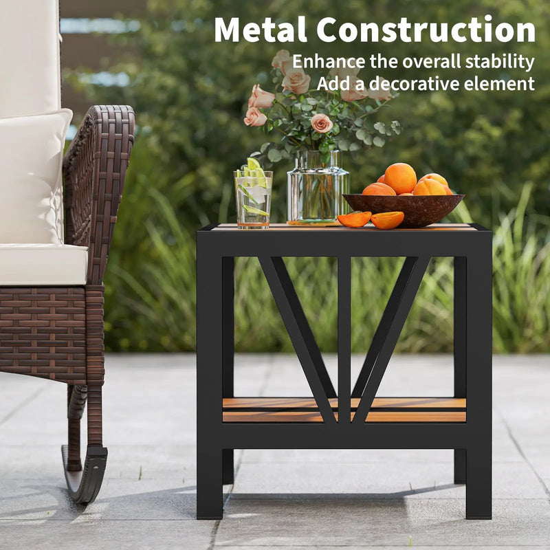 Outdoor Side Table with Umbrella Hole and Storage Shelf for Porch by DirectDeals