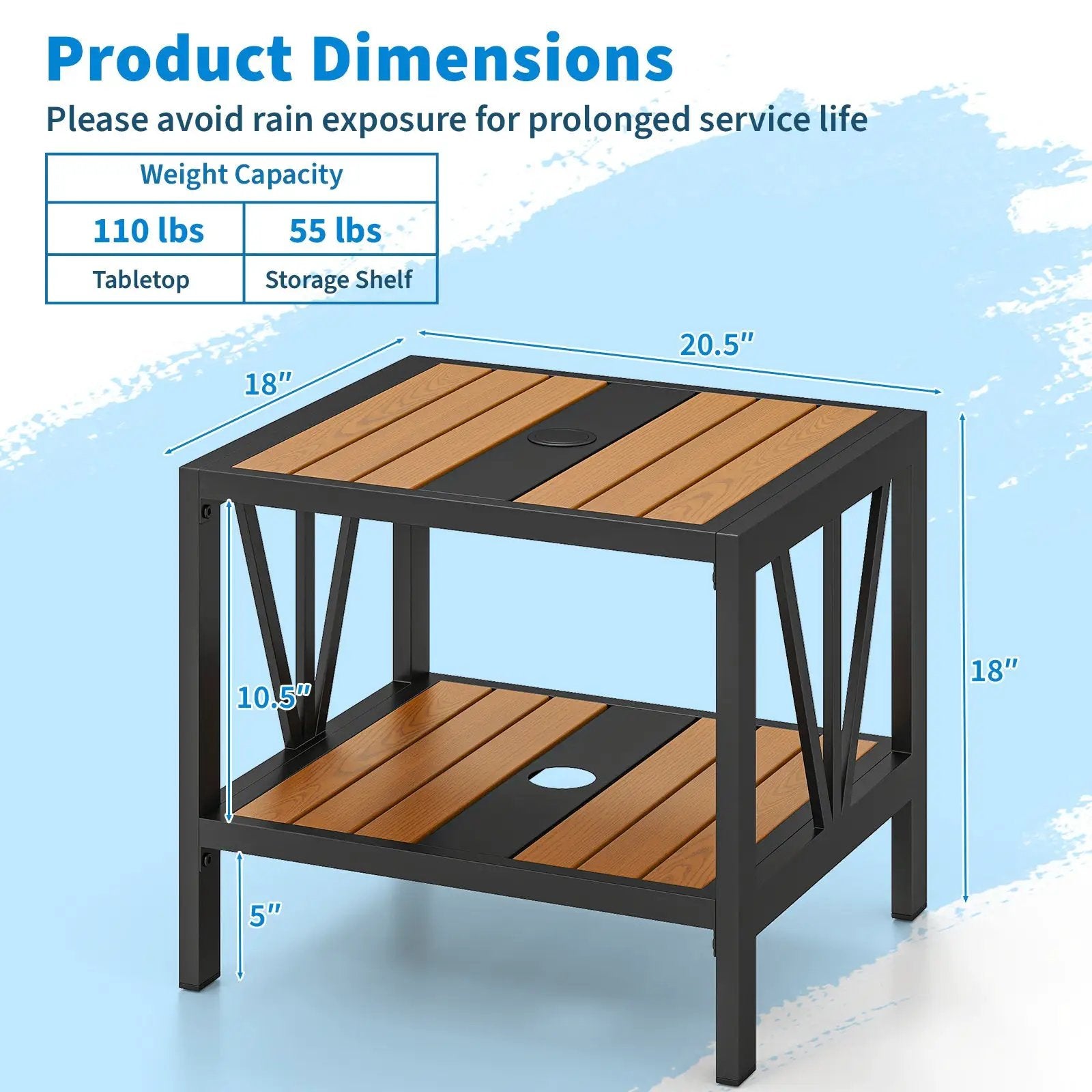 Outdoor Side Table with Umbrella Hole and Storage Shelf for Porch by DirectDeals