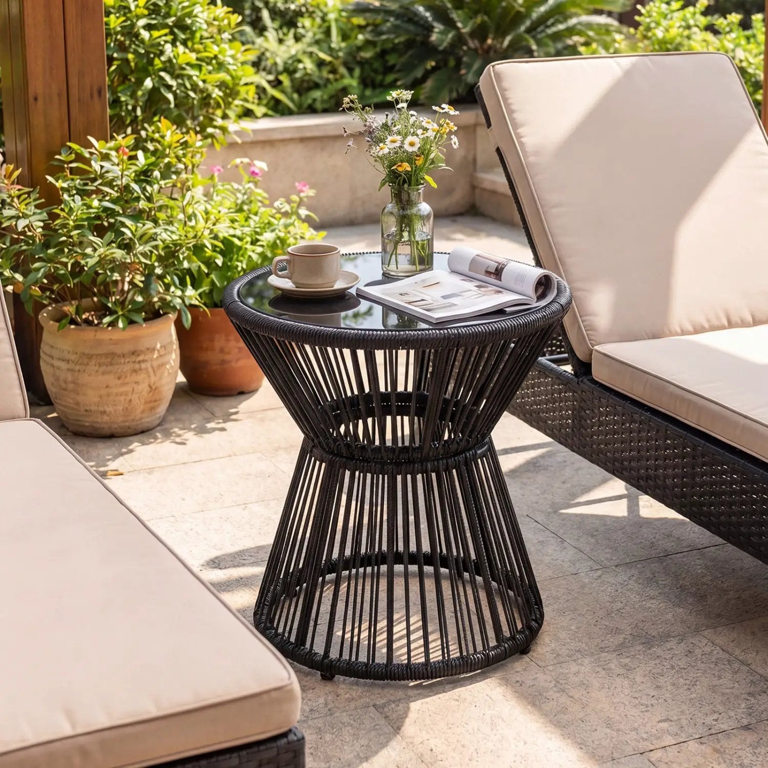 Outdoor Side Table with LED Warm Light and Tempered Glass Top by DirectDeals