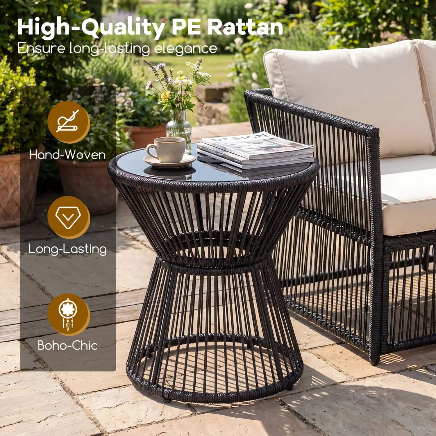 Outdoor Side Table with LED Warm Light and Tempered Glass Top by DirectDeals