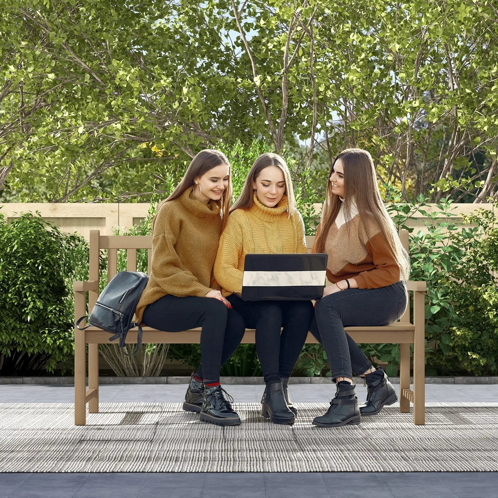 62 Inch Outdoor Teak Wood Bench with Backrest for Yard by DirectDeals
