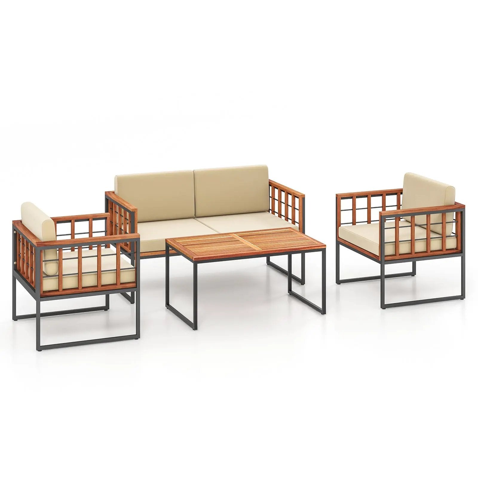 4 Pieces Acacia Wood Outdoor Sofa Set for Balcony Porch Backyard Poolside by DirectDeals