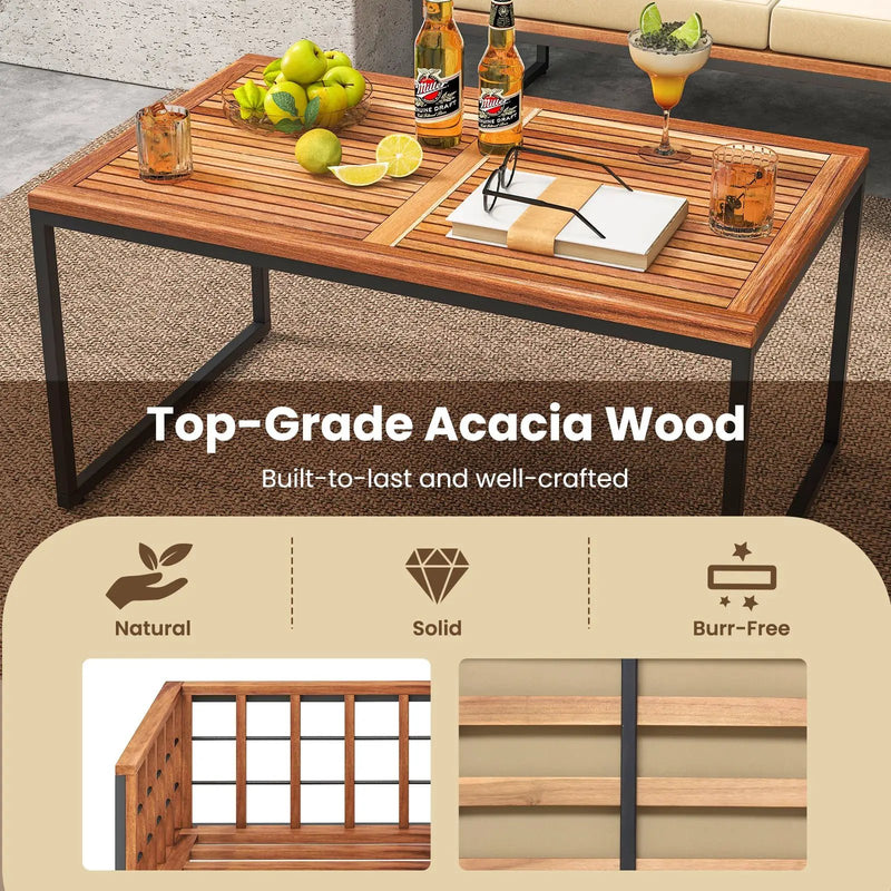 4 Pieces Acacia Wood Outdoor Sofa Set for Balcony Porch Backyard Poolside by DirectDeals