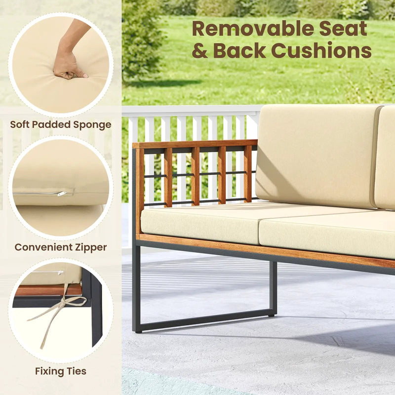 4 Pieces Acacia Wood Outdoor Sofa Set for Balcony Porch Backyard Poolside by DirectDeals