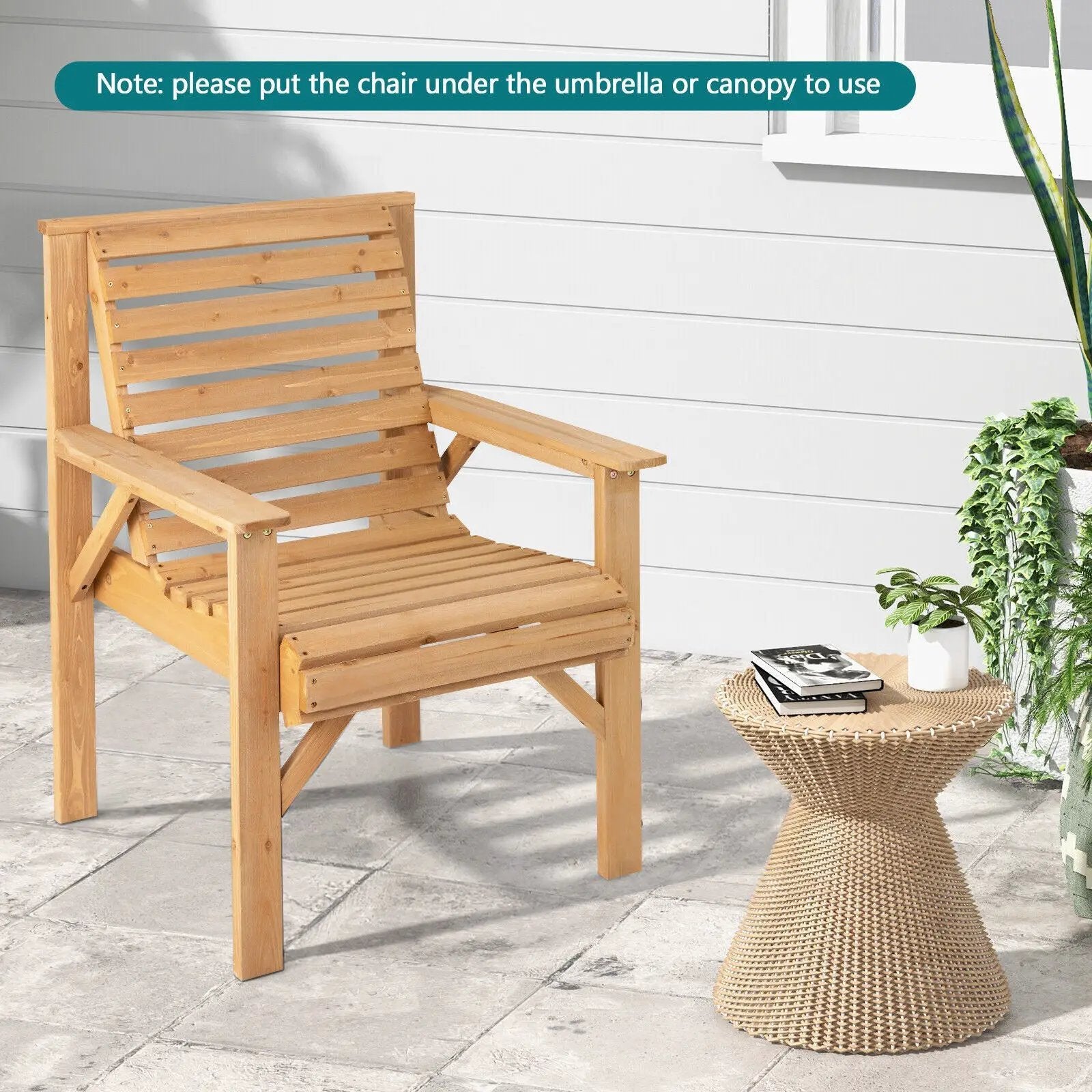 Outdoor Solid Fir Wood Chair with Inclined Backrest by DirectDeals