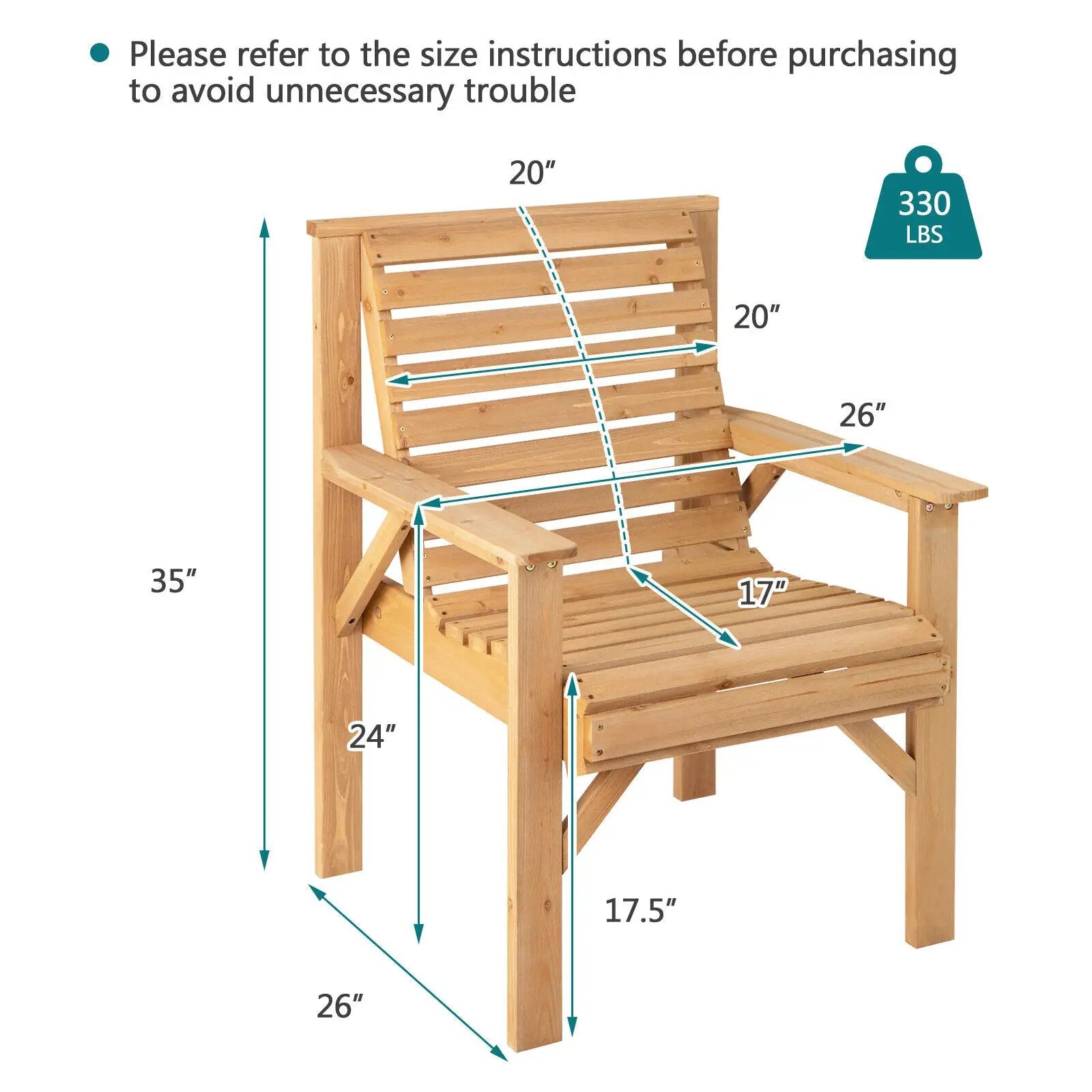 Outdoor Solid Fir Wood Chair with Inclined Backrest by DirectDeals