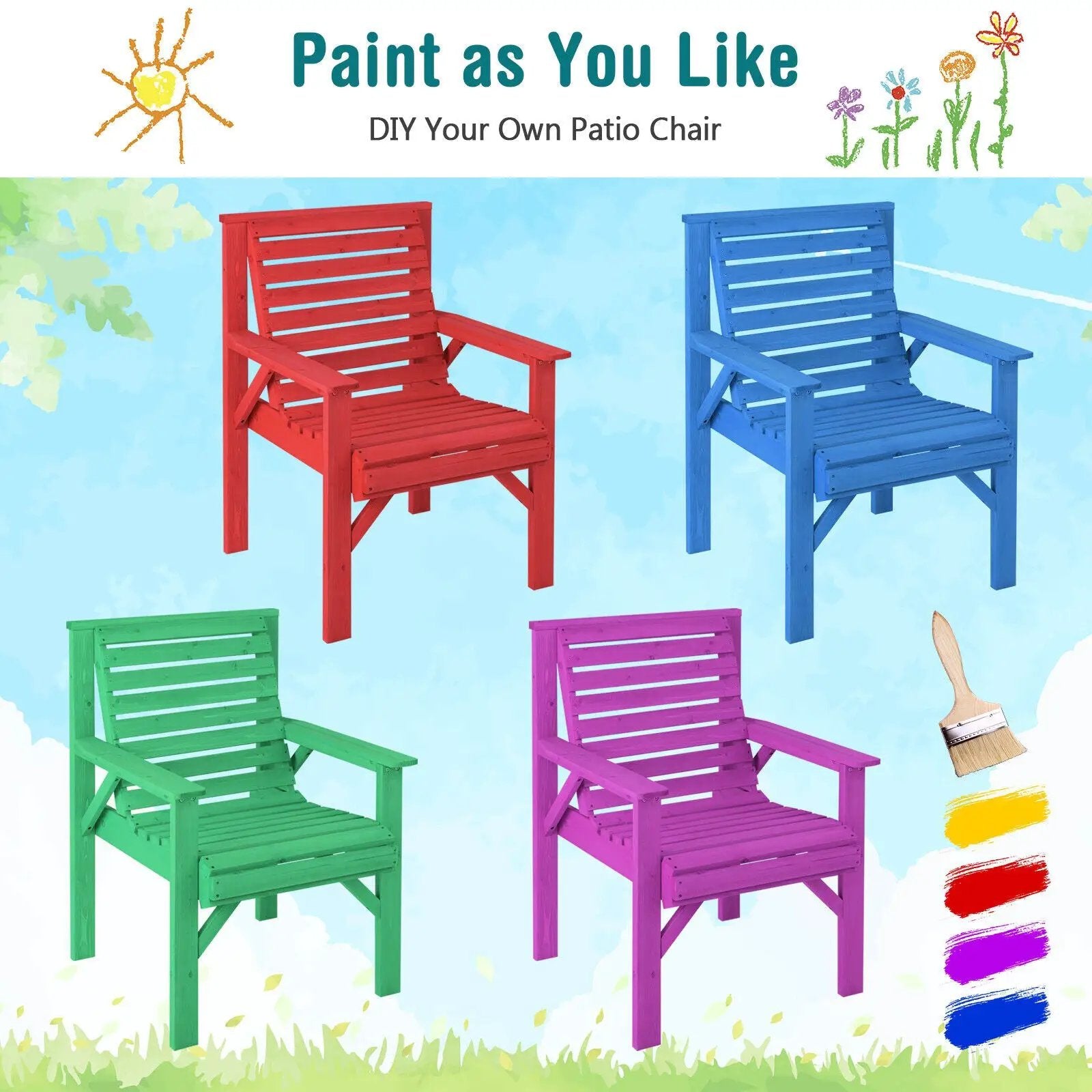 Outdoor Solid Fir Wood Chair with Inclined Backrest by DirectDeals