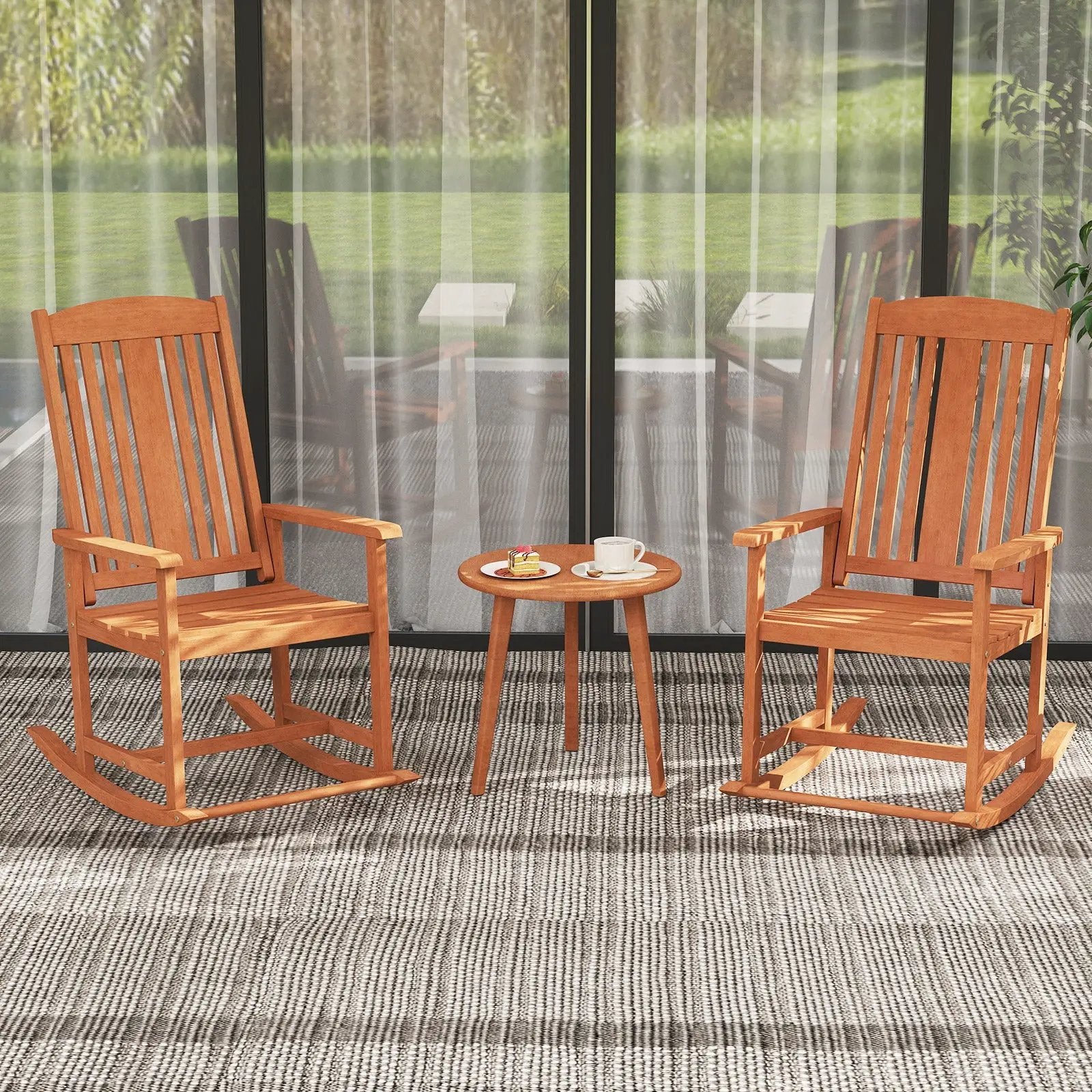Outdoor Rocking Chair Solid Wood High Back Rocker with Slatted Seat by DirectDeals