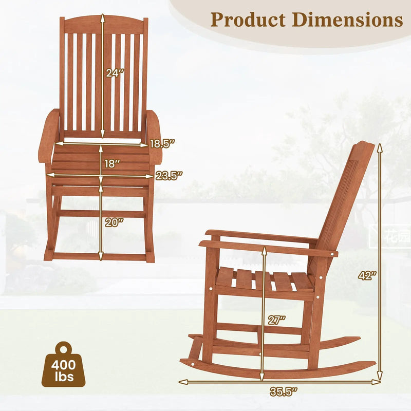 Outdoor Rocking Chair Solid Wood High Back Rocker with Slatted Seat by DirectDeals