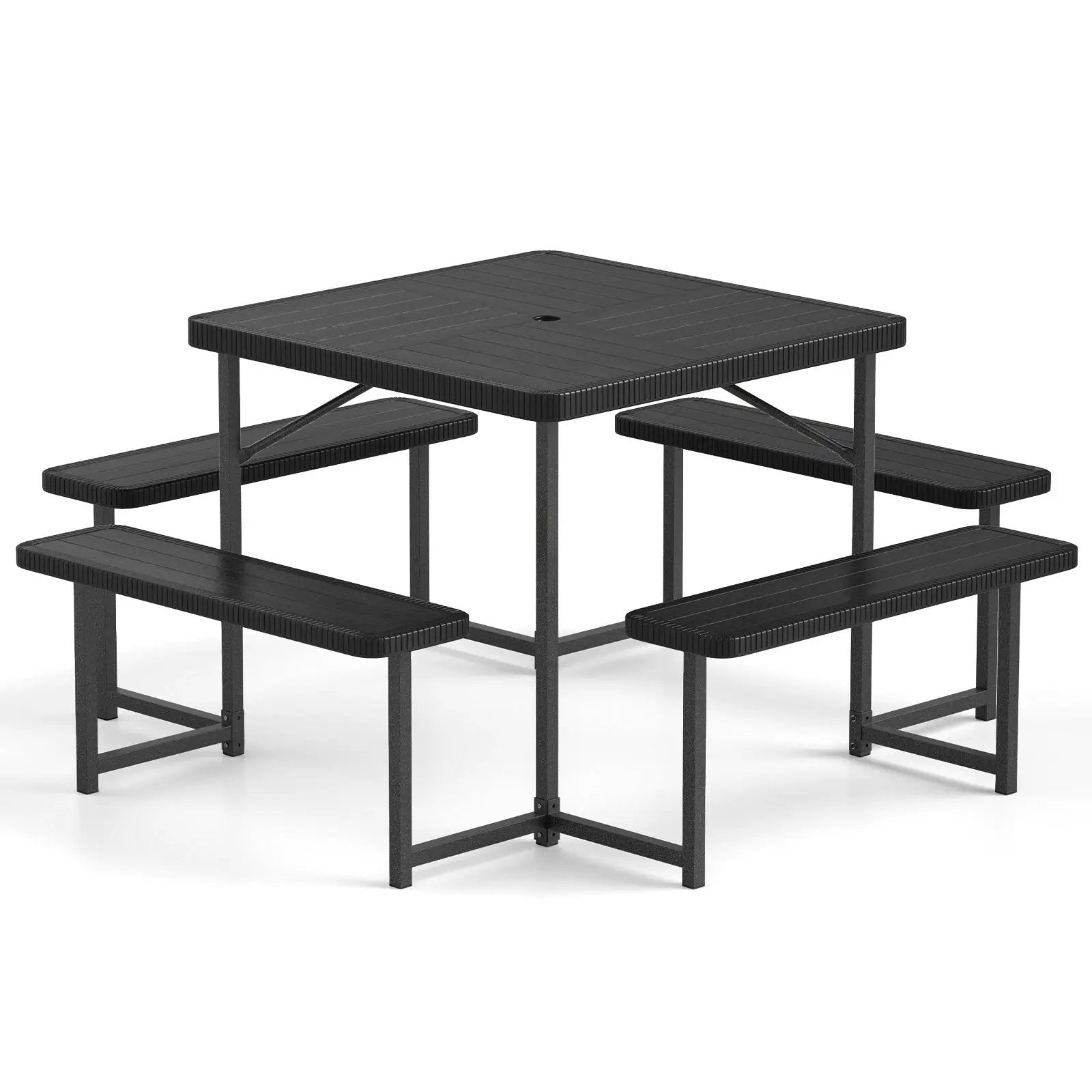 Outdoor Square Picnic Table Bench Set for 4-8 People with Umbrella Hole by DirectDeals