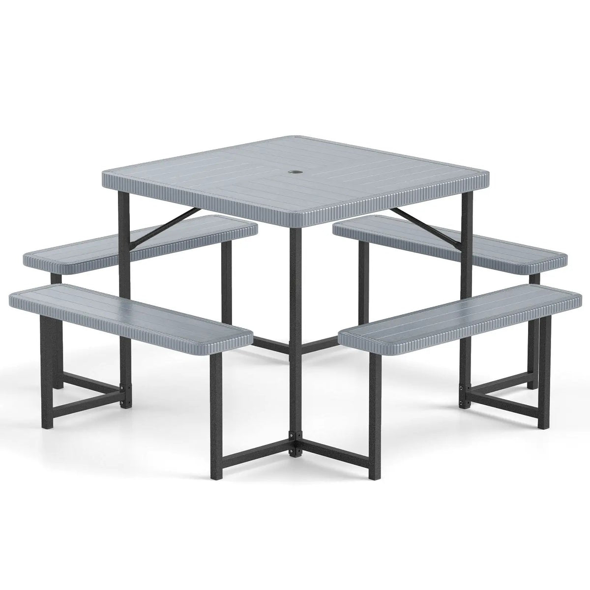 Outdoor Square Picnic Table Bench Set for 4-8 People with Umbrella Hole by DirectDeals