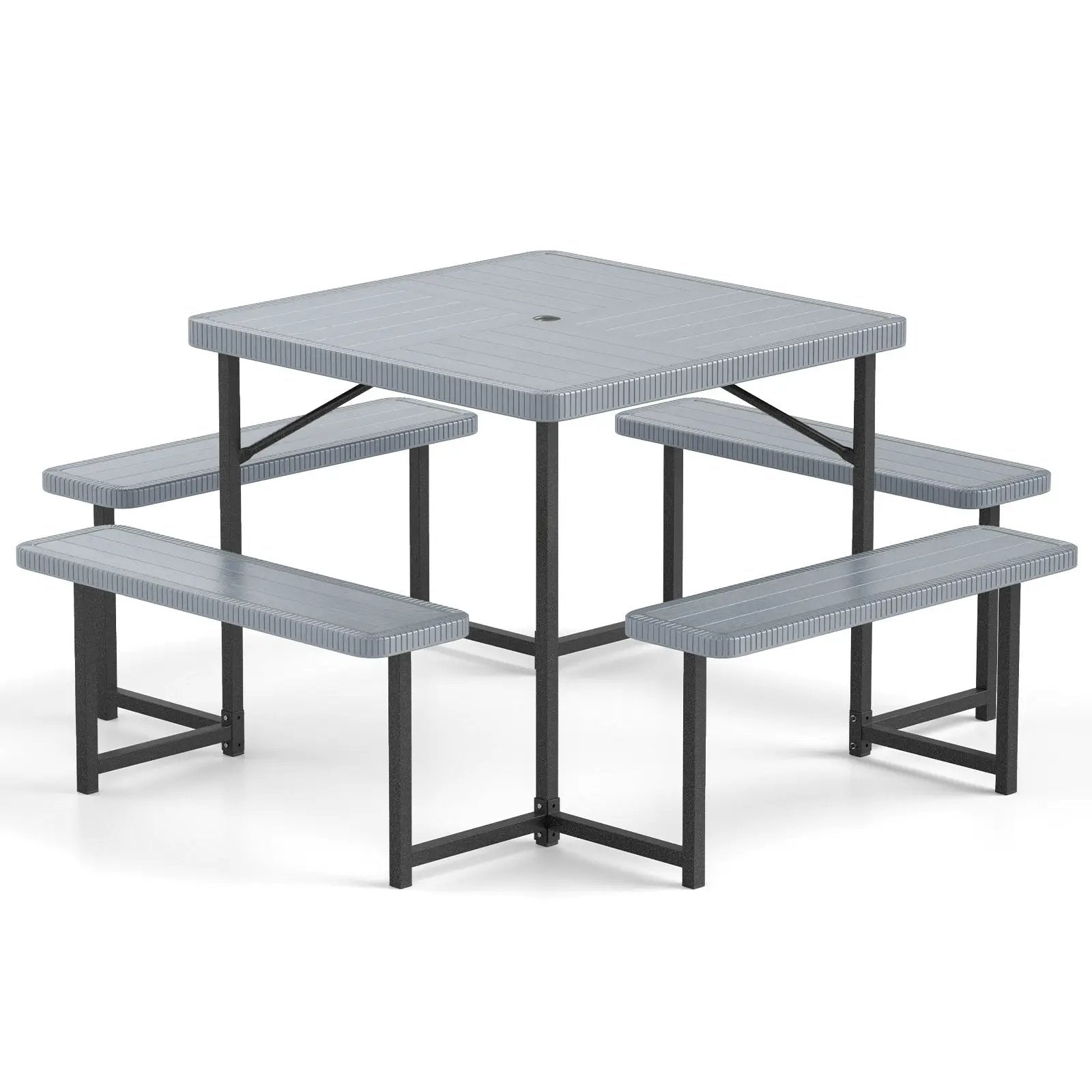 Outdoor Square Picnic Table Bench Set for 4-8 People with Umbrella Hole by DirectDeals