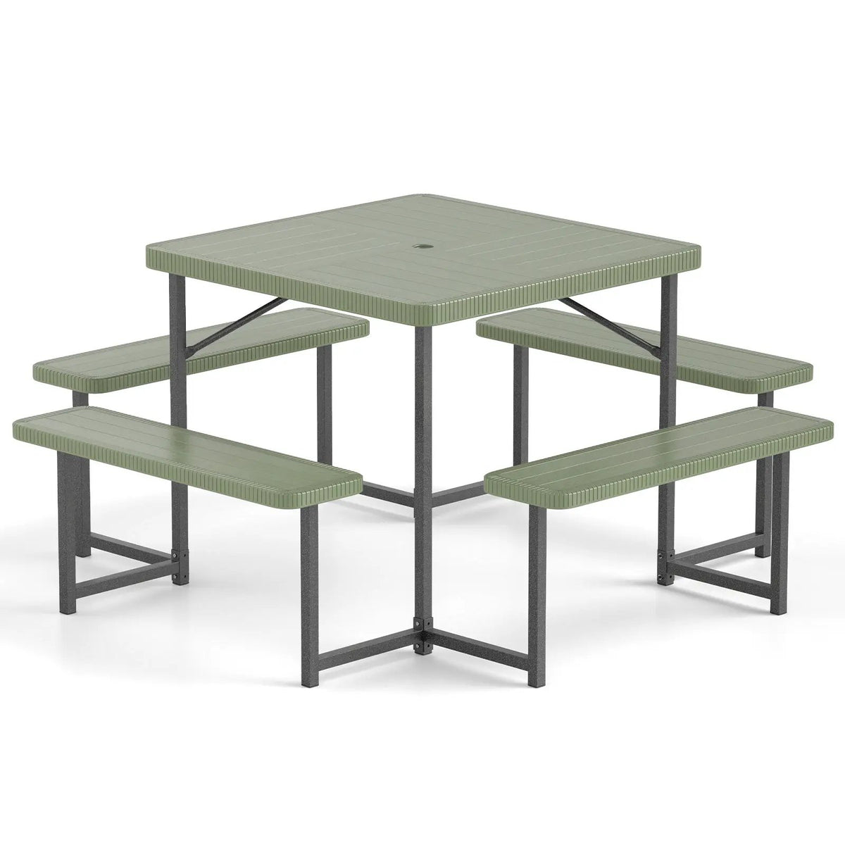 Outdoor Square Picnic Table Bench Set for 4-8 People with Umbrella Hole by DirectDeals