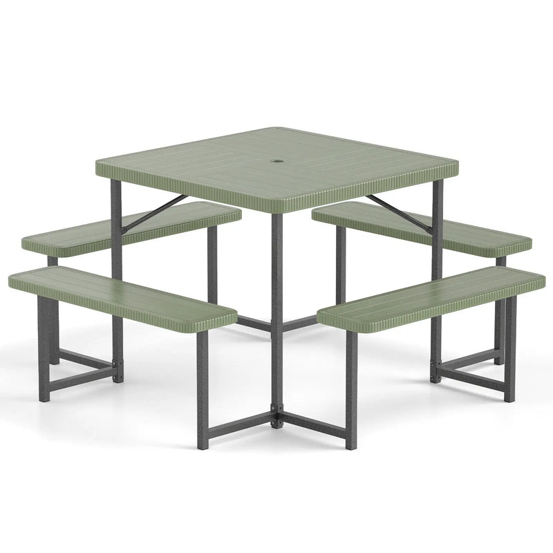 Outdoor Square Picnic Table Bench Set for 4-8 People with Umbrella Hole by DirectDeals