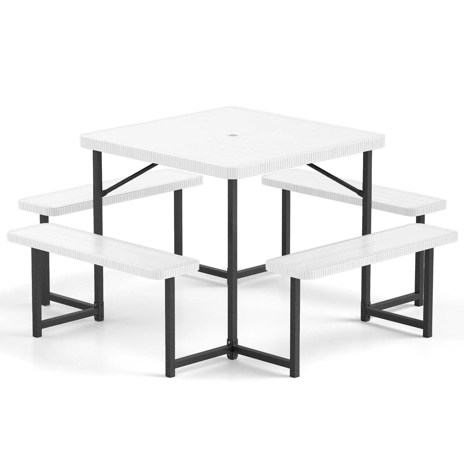 Outdoor Square Picnic Table Bench Set for 4-8 People with Umbrella Hole by DirectDeals