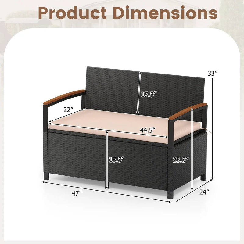 Outdoor Storage Bench Deck Box Patio Furniture with Cushion-White by DirectDeals
