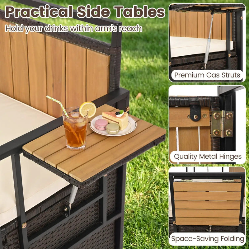Outdoor Storage Bench with 2 Side Tables and Cushioned Seat by DirectDeals