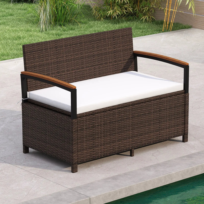 Outdoor Storage Bench Deck Box Patio Furniture with Cushion-White by DirectDeals