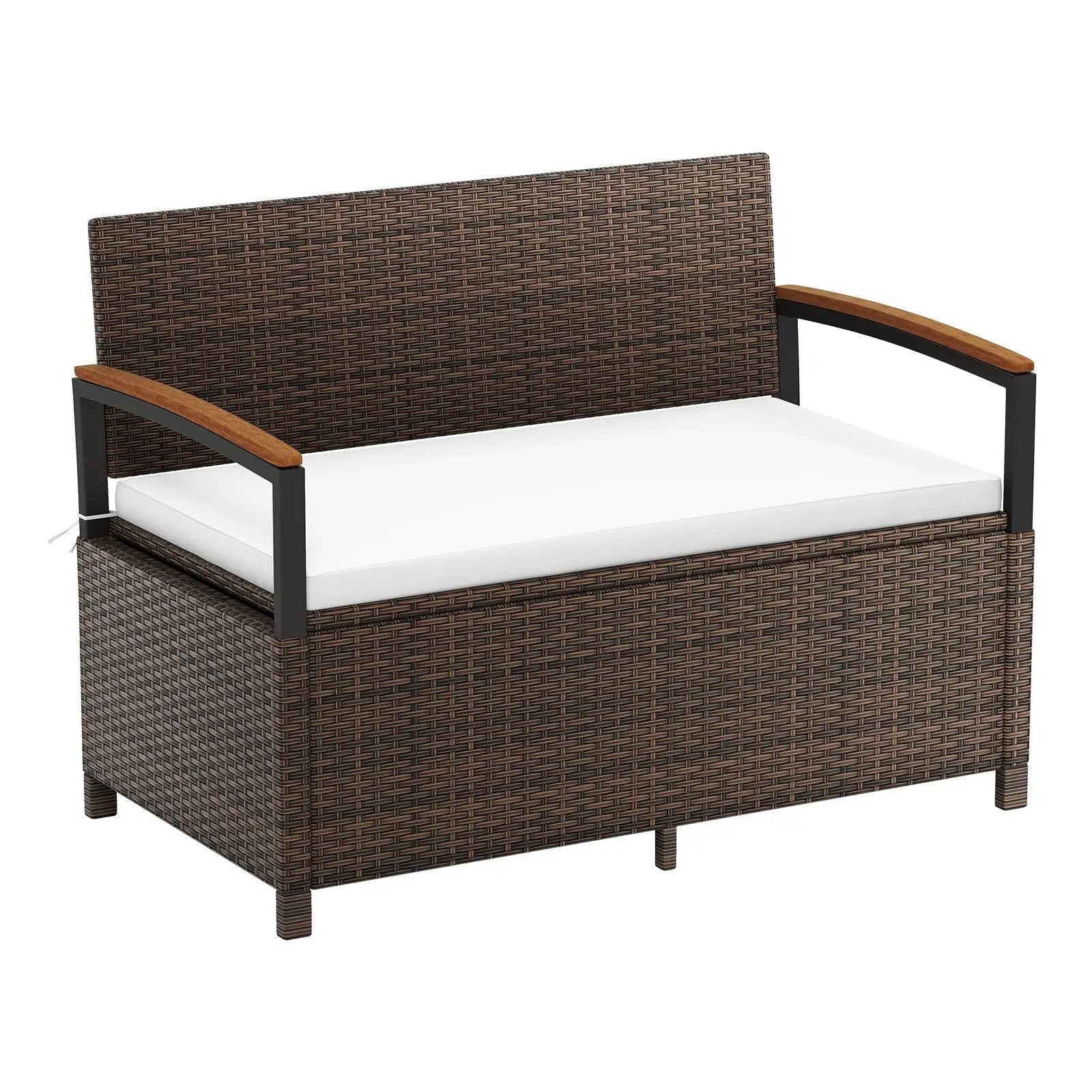 Outdoor Storage Bench Deck Box Patio Furniture with Cushion-White by DirectDeals
