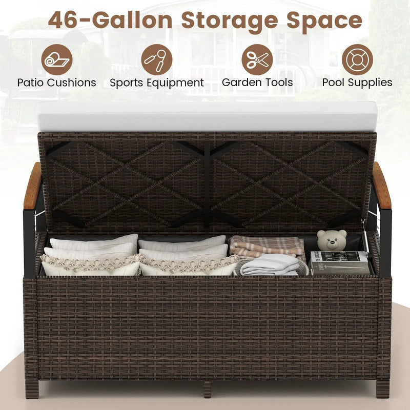 Outdoor Storage Bench Deck Box Patio Furniture with Cushion-White by DirectDeals
