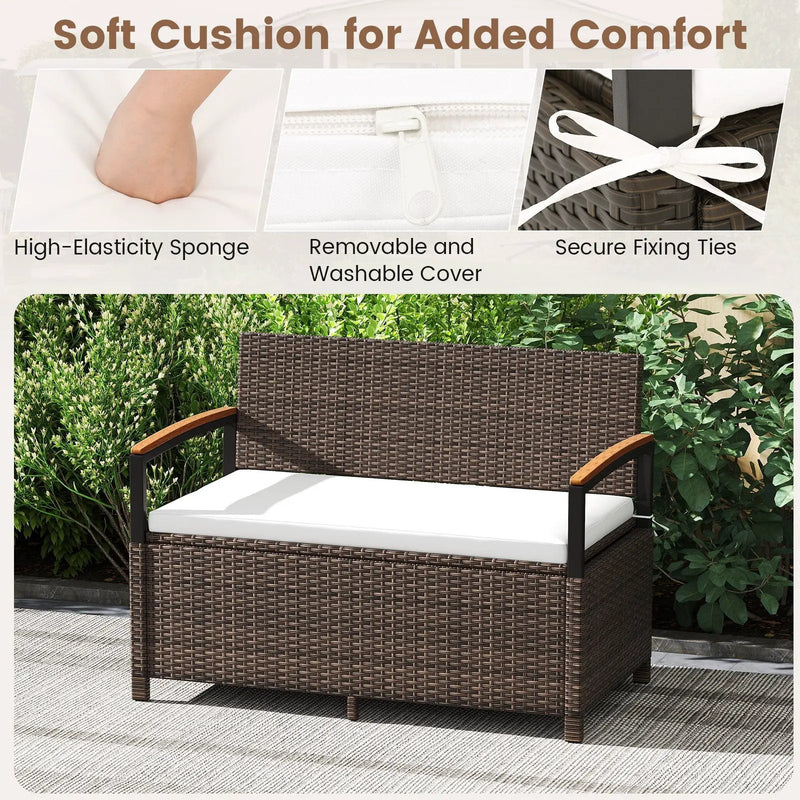 Outdoor Storage Bench Deck Box Patio Furniture with Cushion-White by DirectDeals
