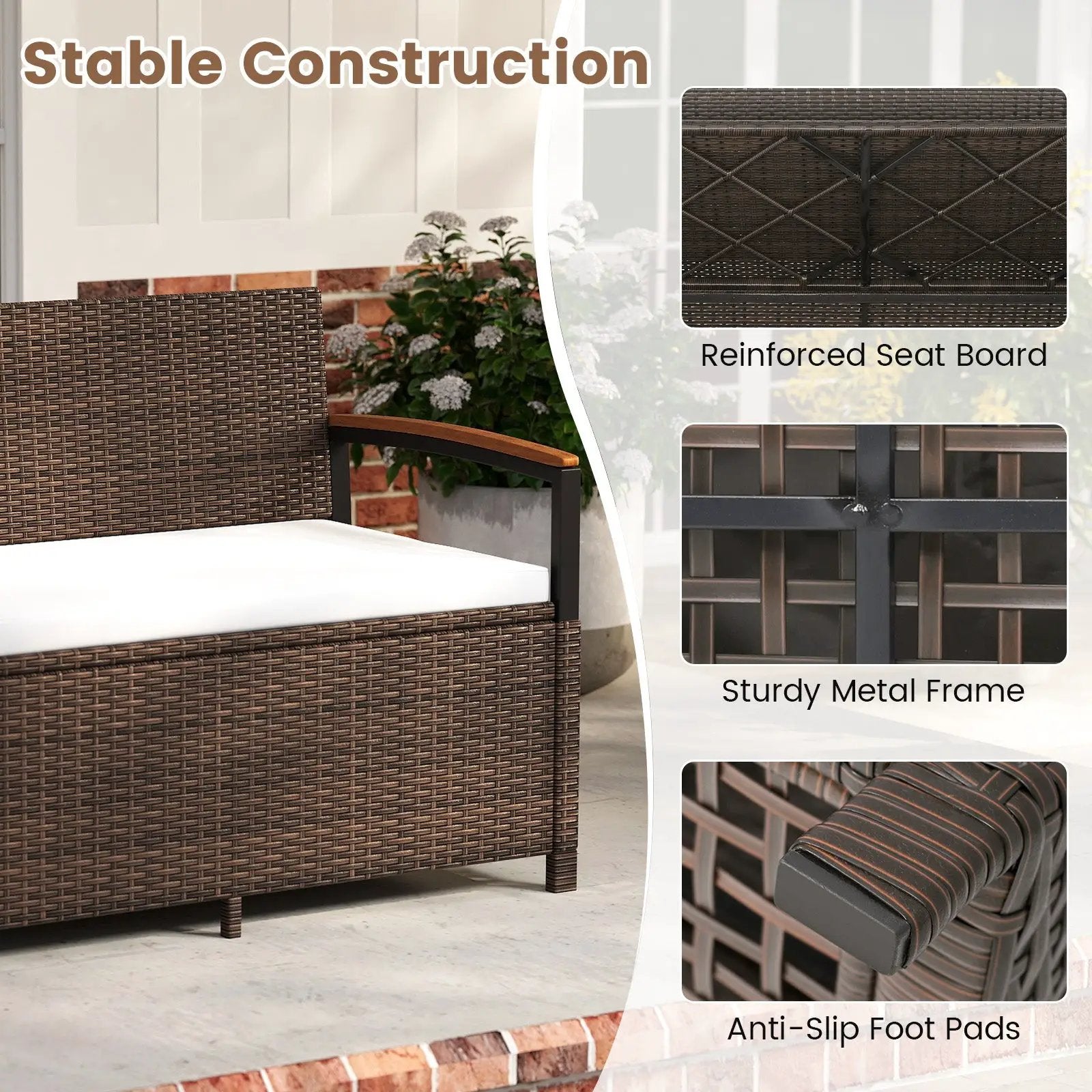 Outdoor Storage Bench Deck Box Patio Furniture with Cushion-White by DirectDeals