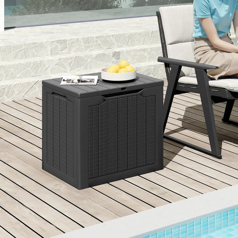 Outdoor Storage Box 25 Gallon Deck Box with Lockable Lid and Wicker-woven Texture by DirectDeals