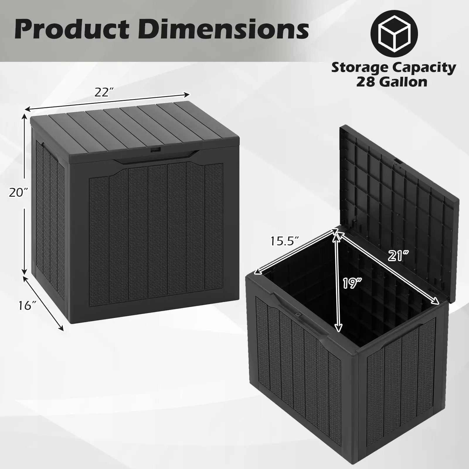 Outdoor Storage Box 25 Gallon Deck Box with Lockable Lid and Wicker-woven Texture by DirectDeals