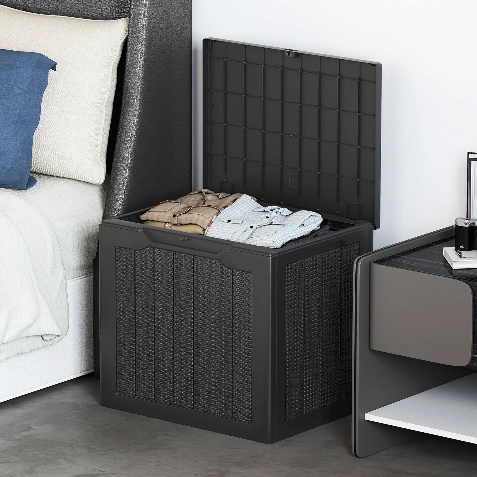 Outdoor Storage Box 25 Gallon Deck Box with Lockable Lid and Wicker-woven Texture by DirectDeals