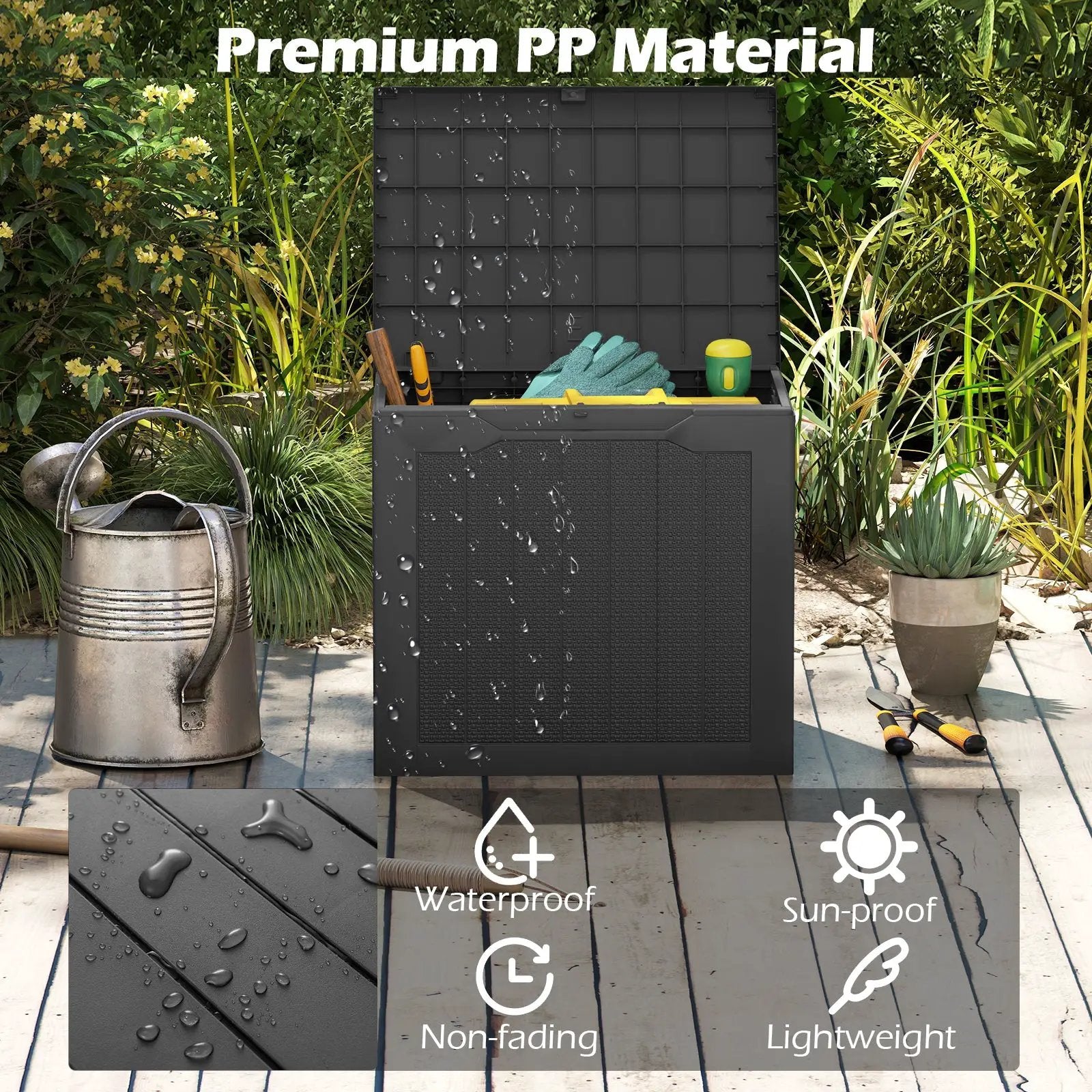 Outdoor Storage Box 25 Gallon Deck Box with Lockable Lid and Wicker-woven Texture by DirectDeals