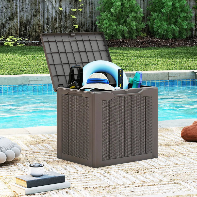 Outdoor Storage Box 25 Gallon Deck Box with Lockable Lid and Wicker-woven Texture by DirectDeals